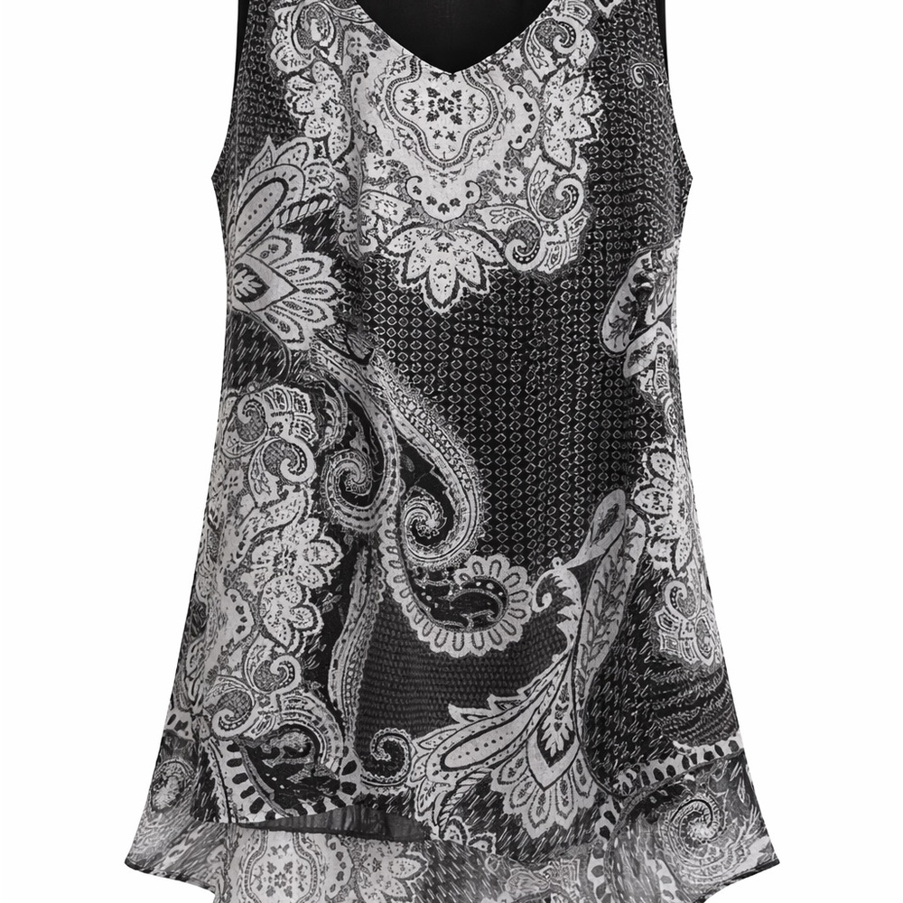 Avenue 30/32 Paisley V-Neck Sleeveless Blouse - Black & White